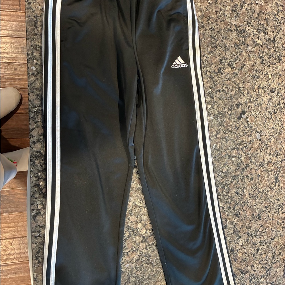 Adidas Kids Black Joggers with White Stripes